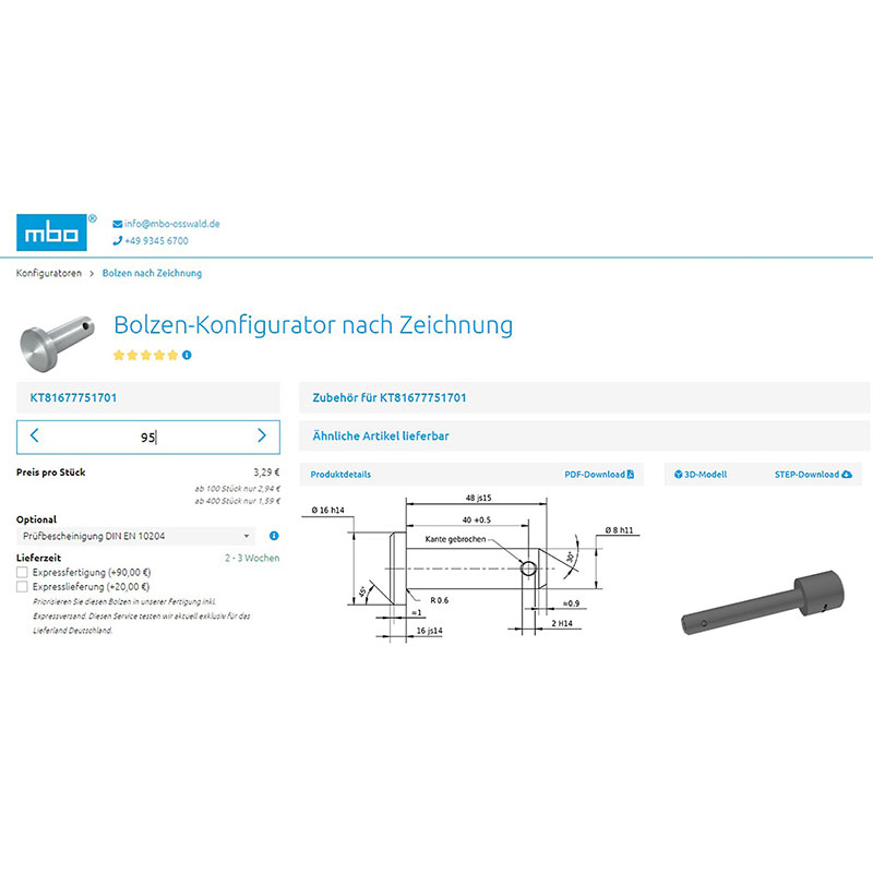 mbo Osswald – Bolts configurator according to drawing