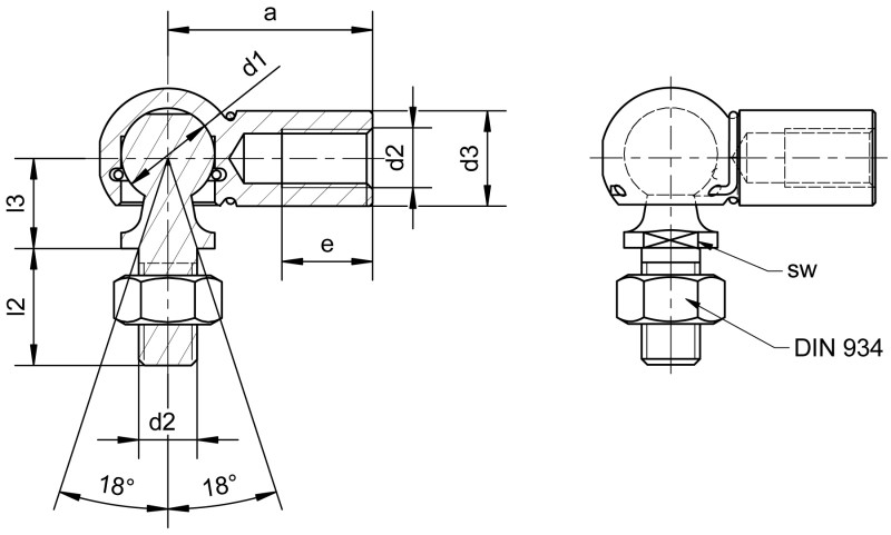 角接头 DIN 71802 CSL 型，带平滑螺柱 - Dimensional drawing