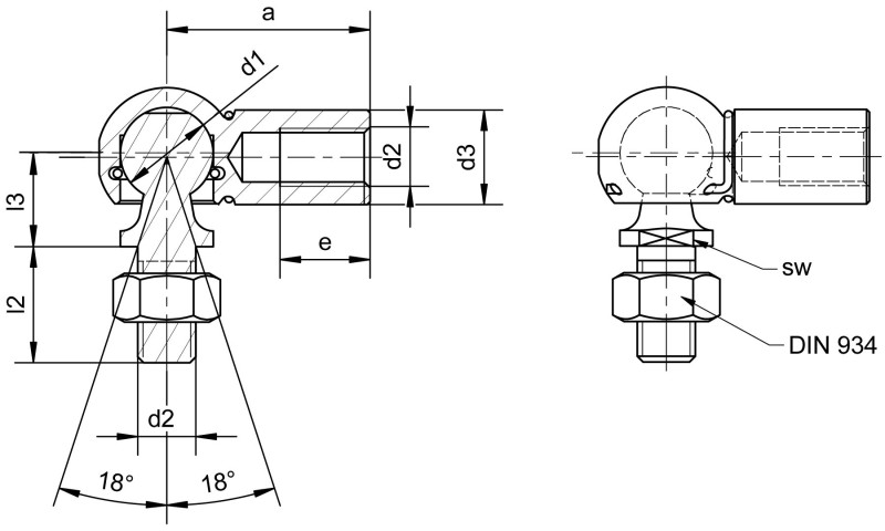 角接头 DIN 71802 CSL 型，带平滑螺柱 - Dimensional drawing