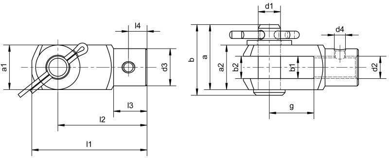 U 形夹接头（类似于 DIN 71751 A 型），带额外螺纹，松动 - Dimensional drawing