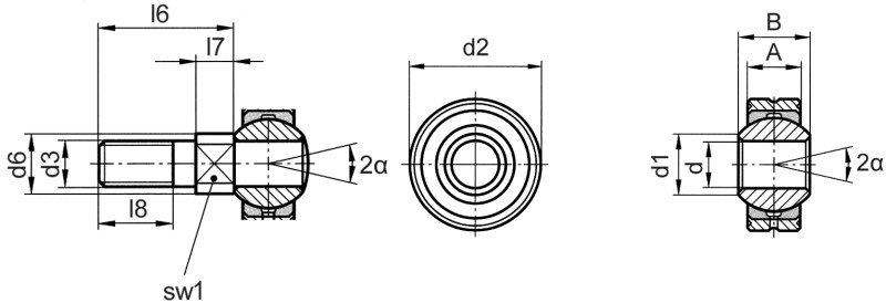 Pivoting bearings DIN ISO 12240-1 (DIN 648) K series high performance version stainless steel with threaded bolt - Dimensional drawing