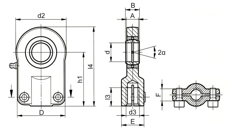 Rod ends hydraulic DIN 24555 / ISO 8133 small version - Dimensional drawing