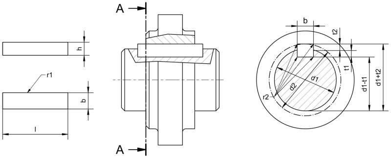 Parallel keys DIN 6885 form B straight-ended, high-sized version - Dimensional drawing Parallel keys DIN 6885 form B straight-ended, high-sized version - Dimensional drawing