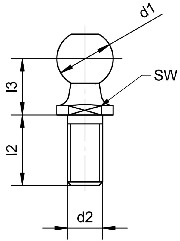 球头销 DIN 71803 C 型，带螺柱和球座扳手表面 - Dimensional drawing