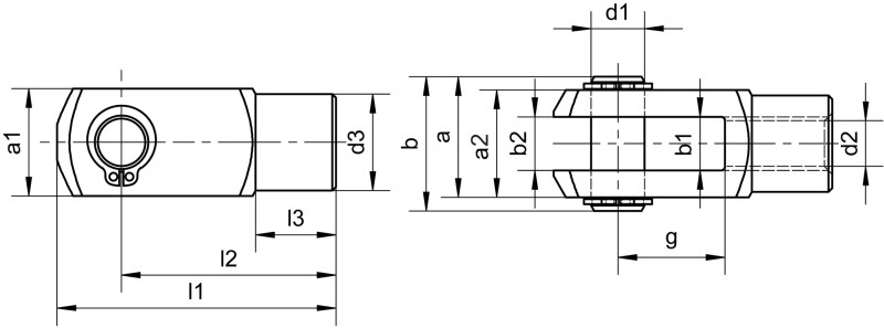 U 形夹接头（类似于 DIN 71751），带凹槽螺栓无头和固定环 DIN 471，松动 - Dimensional drawing