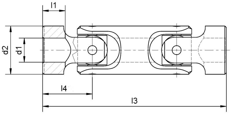 Cardan joints DIN 808 form D normal version with sliding fit (G) - Dimensional drawing