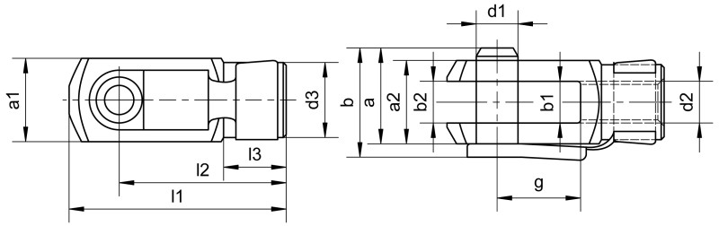 U 形夹接头（类似于 DIN 71751），带折叠弹簧螺栓 - Dimensional drawing