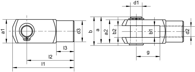 U 形夹接头(类似于 DIN 71751),带凹槽螺栓和固定环 DIN 471,松动 - Dimensional drawing U 形夹接头(类似于 DIN 71751),带凹槽螺栓和固定环 DIN 471,松动 - Dimensional drawing