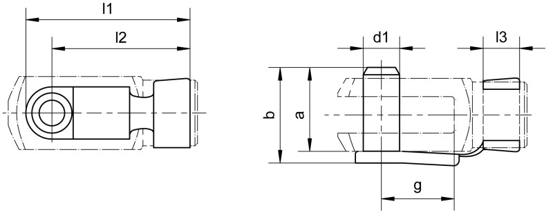 Folding spring bolt (suitable for clevises) - Dimensional drawing