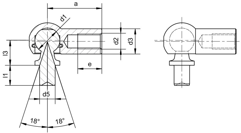 Angle joints DIN 71802 form B with rivet stud - Dimensional drawing