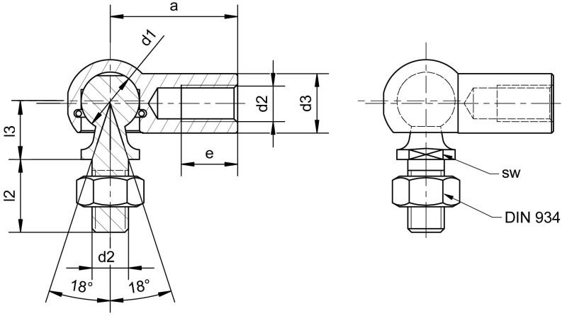 Angle joints DIN 71802 form C with threaded stud - Dimensional drawing Angle joints DIN 71802 form C with threaded stud - Dimensional drawing