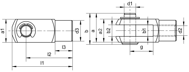U 形夹接头（类似于 DIN 71751），带凹槽螺栓和锁紧垫圈 DIN 6799 - Dimensional drawing
