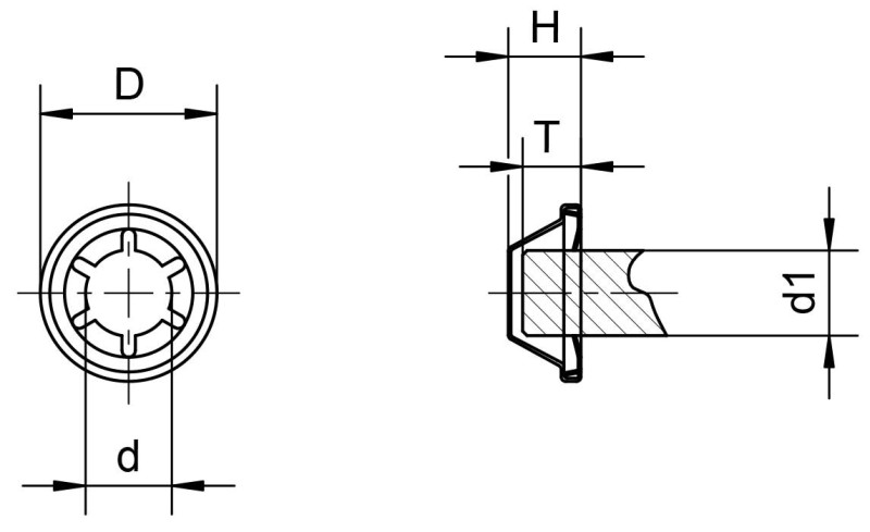 弹簧垫圈,带深度帽 - Dimensional drawing 弹簧垫圈,带深度帽 - Dimensional drawing