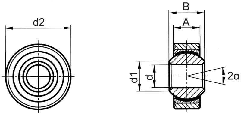 Pivoting bearings DIN ISO 12240-1 (DIN 648) K series maintenance-free version - Dimensional drawing