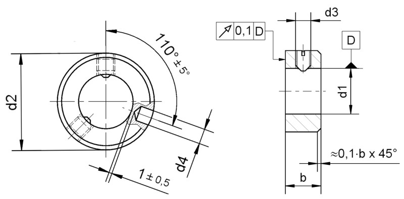 Set collars DIN 705 form C - Dimensional drawing