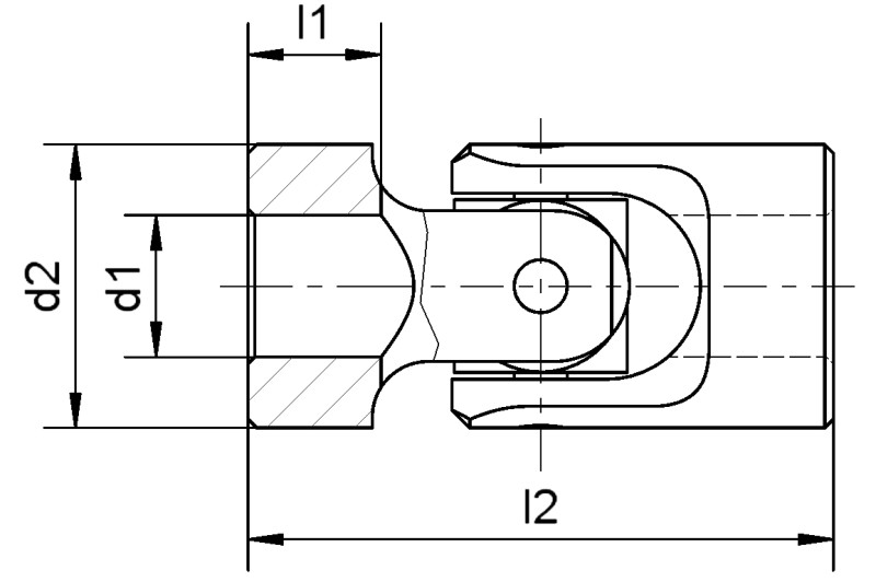 Cardan joints DIN 808 form E normal version with sliding fit (G) - Dimensional drawing