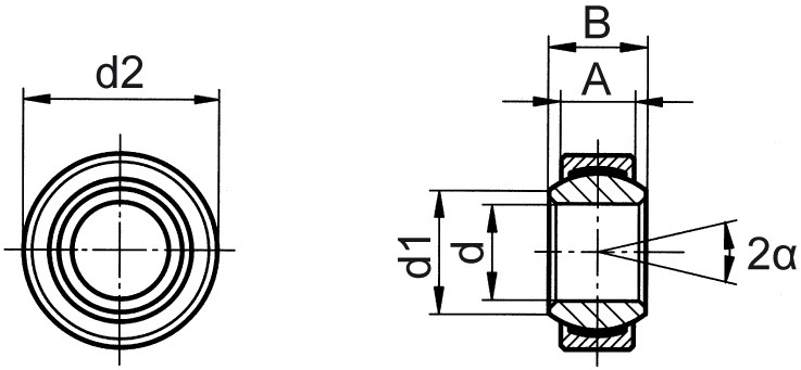 Pivoting bearings DIN ISO 12240-1 (DIN 648) E series maintenance-free version with sealing - Dimensional drawing