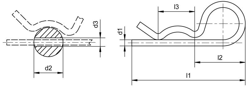 Spring cotter pins similar to DIN 11024 - Dimensional drawing