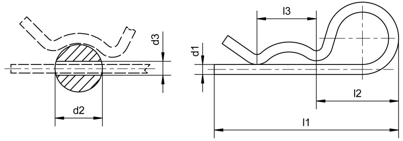 Spring cotter pins similar to DIN 11024 - Dimensional drawing Spring cotter pins similar to DIN 11024 - Dimensional drawing