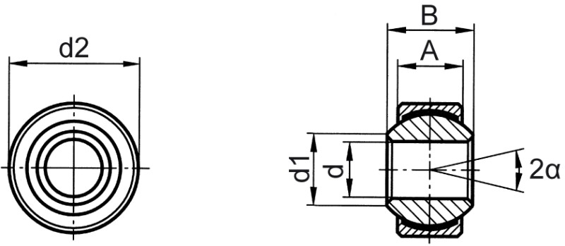 Pivoting bearings DIN ISO 12240-1 (DIN 648) K series maintenance-free version stainless steel A4 quality without outer ring  - Dimensional drawing Pivoting bearings DIN ISO 12240-1 (DIN 648) K series maintenance-free version stainless steel A4 quality without outer ring  - Dimensional drawing